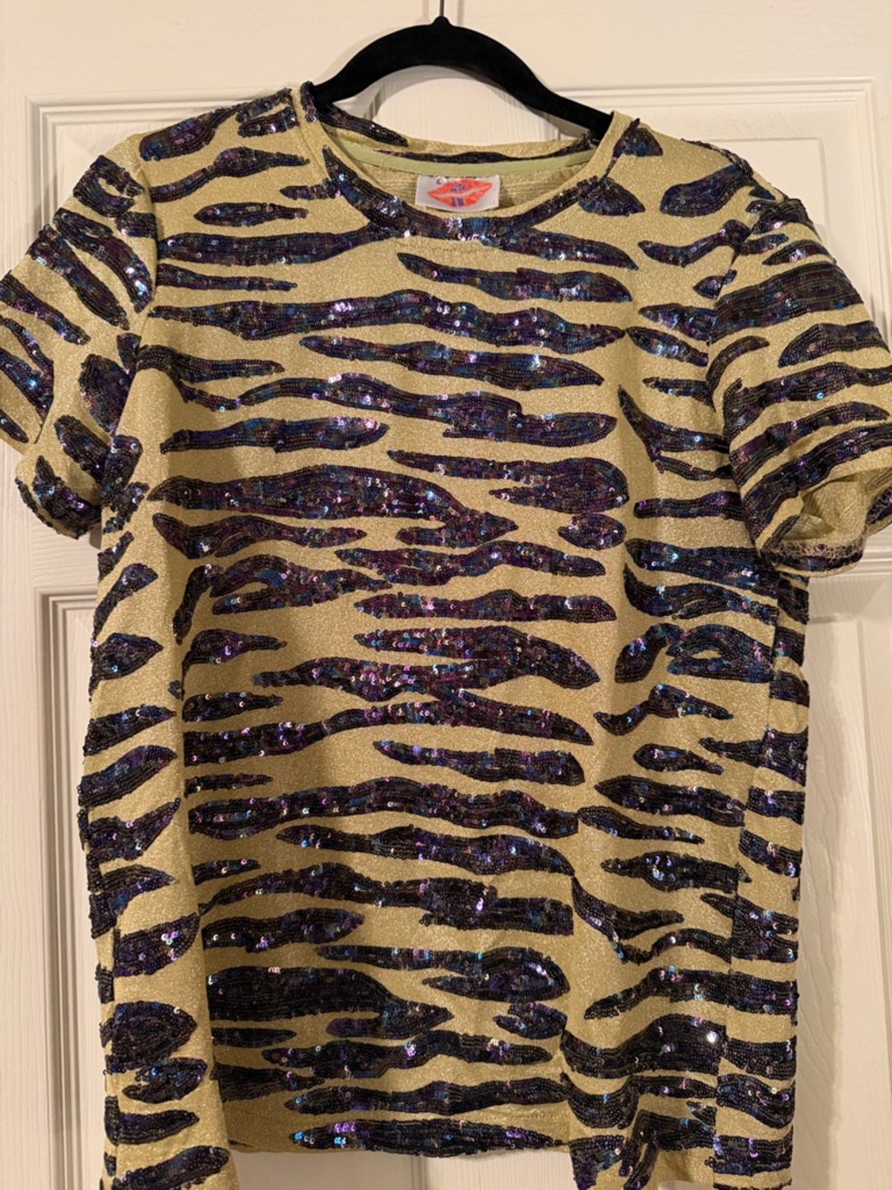 Sequin Tiger Tee - Gold with Iridescent Black Stripes